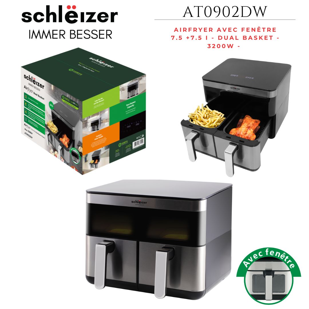 Schleizer | Friteuse sans huile 15L – Air fryer tactile- 3200W AT0902DW